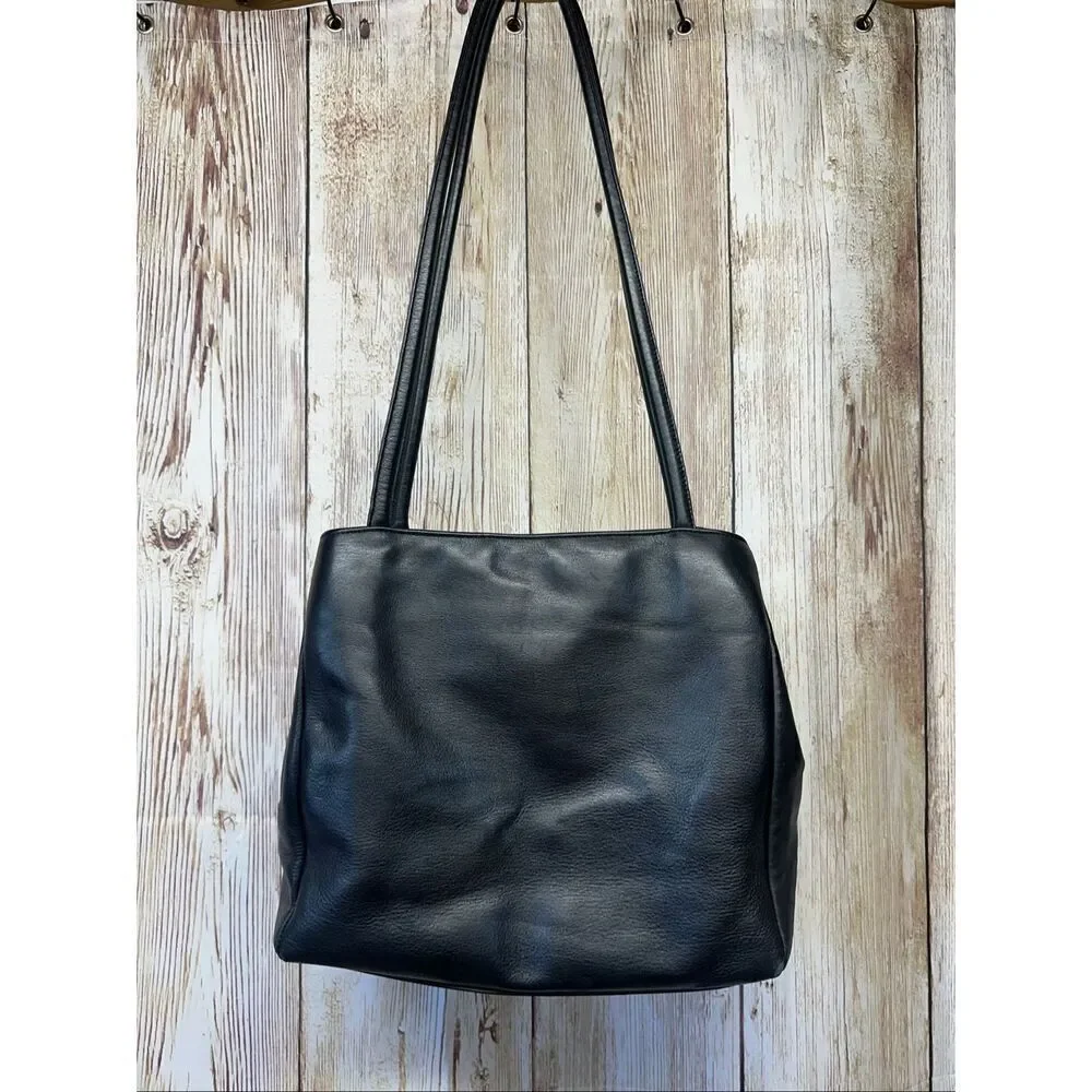 Rare Latico Leathers Soft Black Leather Double Strap Chic Shoulder Tote Bag